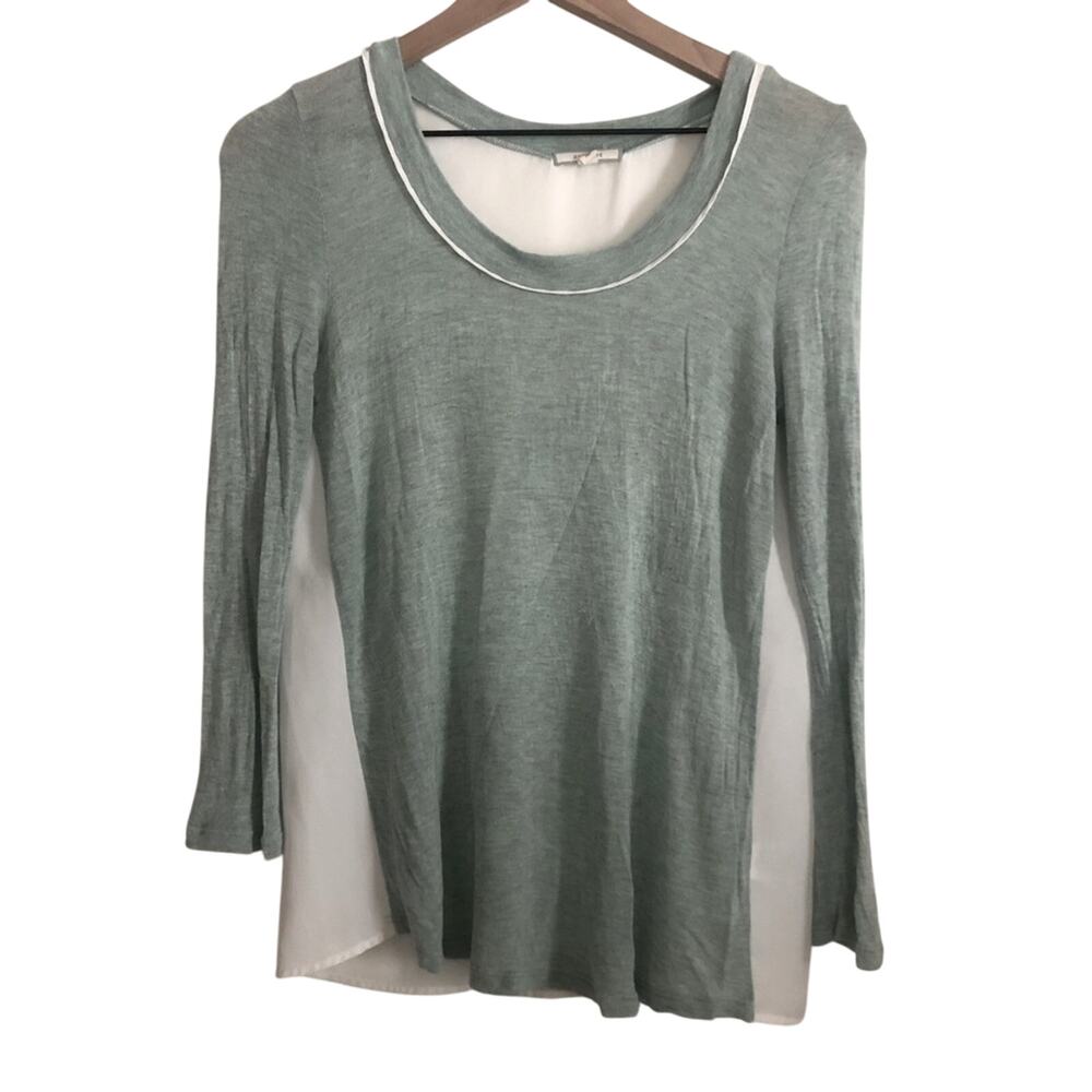 Pleione Lightweight Mint Green 3/4 Sleeve Sheer Chiffon Ivory Back Blouse Top